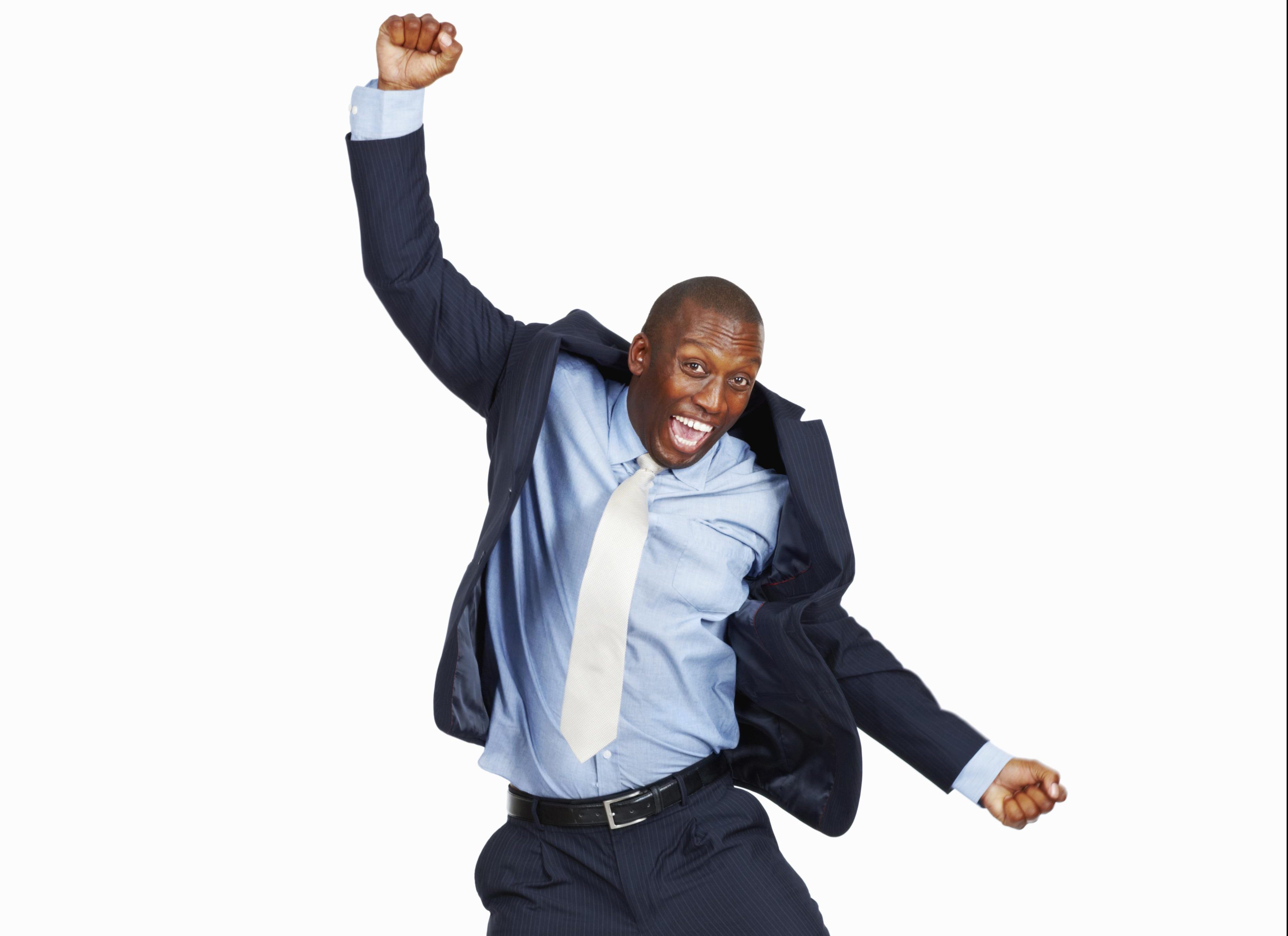 Happy business man jumping