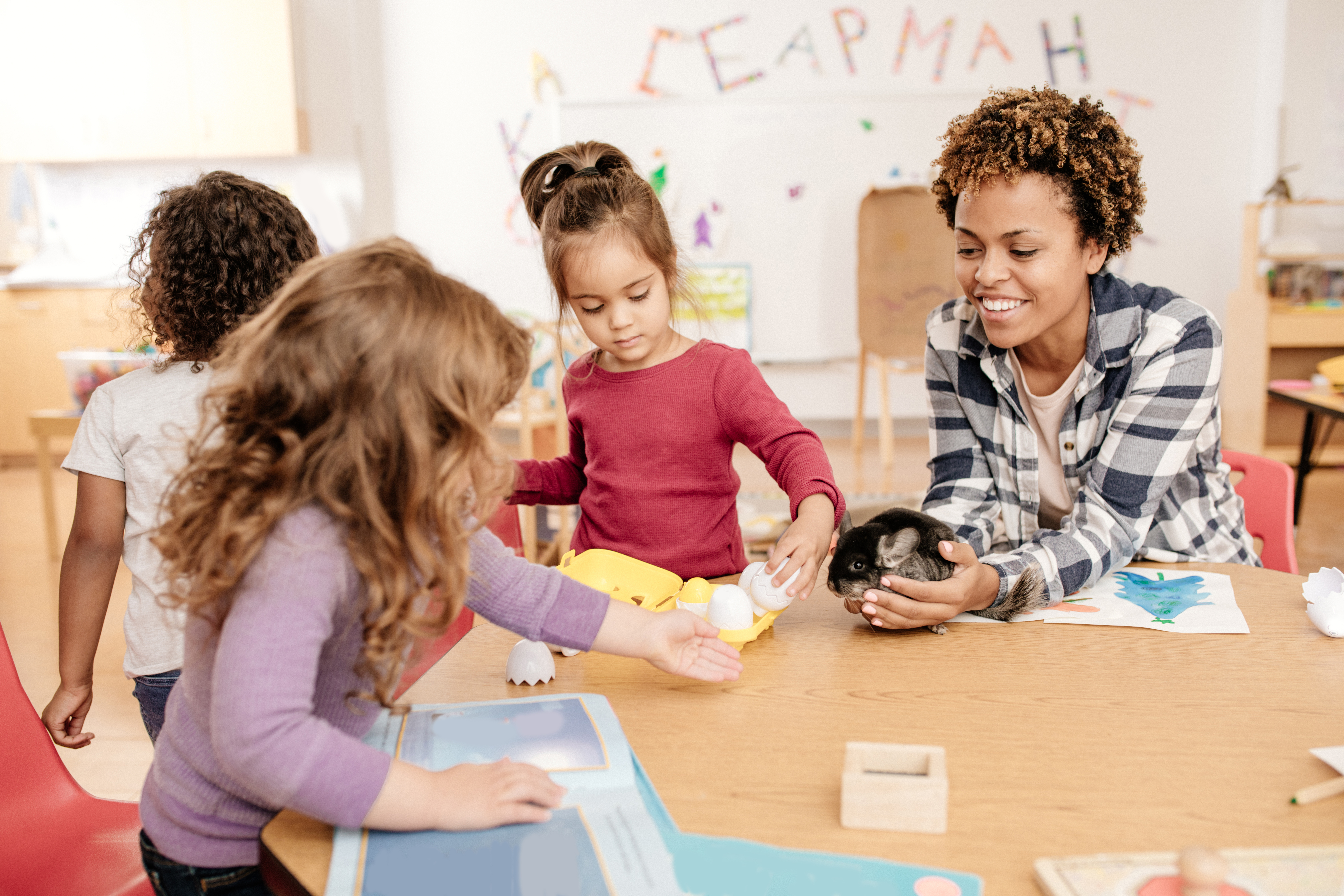 Kids learning about domestic pets in kindergarten
