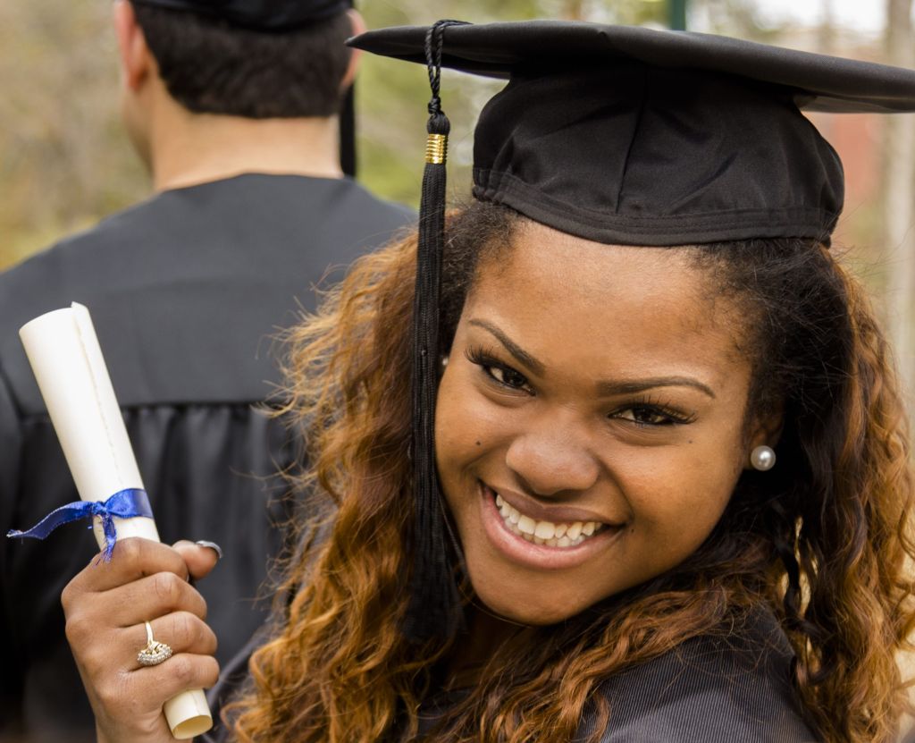 African descent college student at college graduation.
