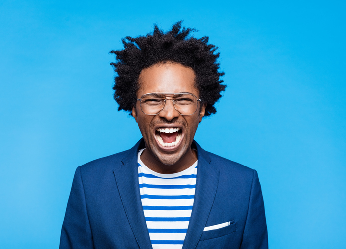 Angry man screaming at camera