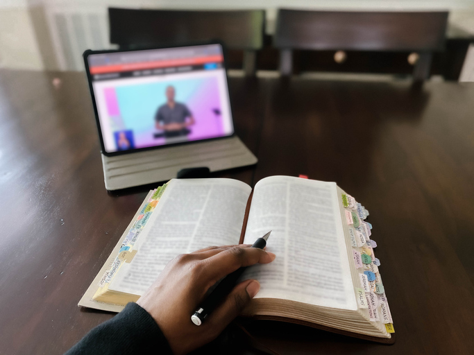 Woman Watches Online Church Service